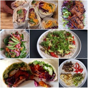 A selection of wraps from our regularly-changing menu, including a jerk jackfruit wrap (with mango salsa), tikka tofu wrap and veggie brunch wrap at Wrap Ninjas Street Food in Lancaster