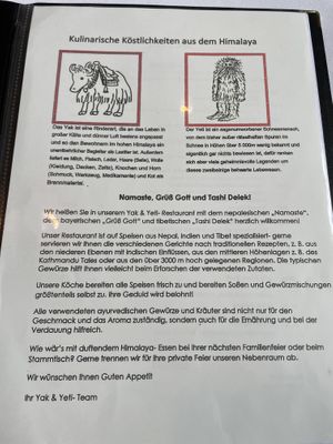 Menu  at Yak & Yeti in Munich
