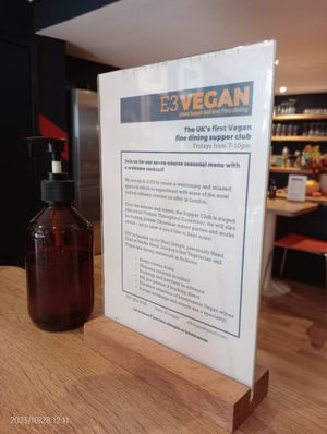 Drinks list at the back at E3 Vegan in East London