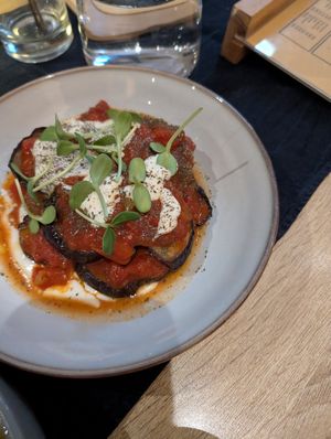 Cold aubergine at E3 Vegan in East London