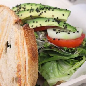 Sourdough sandwich Tofupesto  at Northswell Sabor Natural in Sayulita