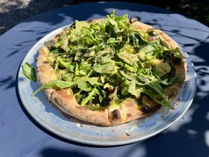 Vegan Pizza with Pesto   at Cafe Beaujolais in Mendocino