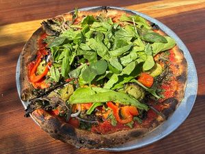 Vegan Pizza (Tomato Sauce variant) at Cafe Beaujolais in Mendocino