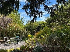Outdoor patio at Cafe Beaujolais in Mendocino