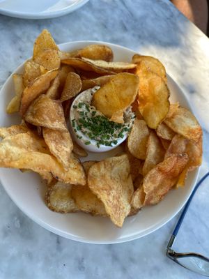 Sour cream and onion dip with potato chips!  at Wildseed  in Palo Alto