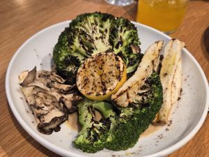 Grilled brocoli and Oyster mushroom at Wildseed  in Palo Alto