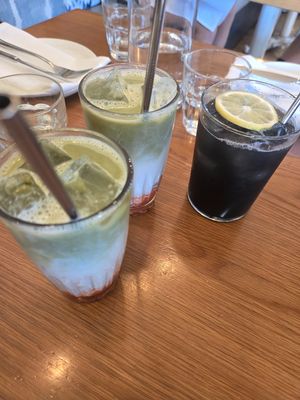 Matcha's with Charcoal lemonade at Wildseed  in Palo Alto