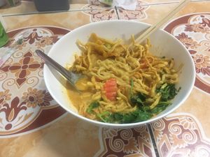 Khao Soi (40 baht) with 2 fried wontons (5 baht)   at Ming Kwan in Chiang Mai