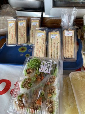 Pre packaged sandwiches and spring rolls at Ming Kwan in Chiang Mai
