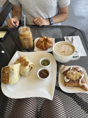 Peach gazette, pineapple turnover ❤️, and Lighting burrito. Coffees were delicious too!  at Sabor A Vida Cafe & Deli in Vista