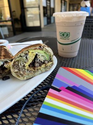 Chai latte and breakfast burrito   at Sabor A Vida Cafe & Deli in Vista