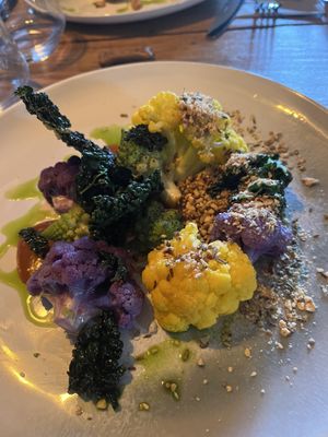 Roasted cauliflower with adobo sauce dukkah and crispy kalee  at The Langham Blue Bell in Langham