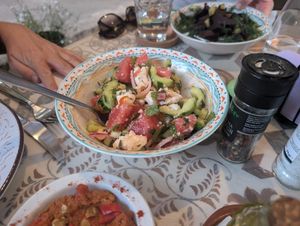 Feta cucumber watermelon salad at O Linós in Paphos