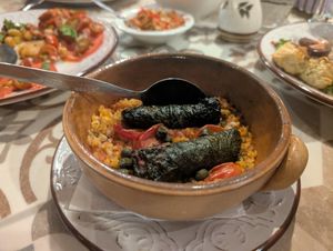 Bulgar and vine leaves at O Linós in Paphos