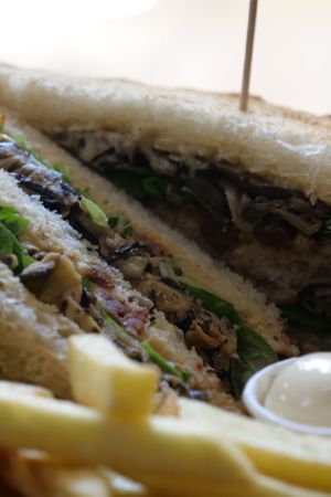 Vegan Club sandwich with fries and mayo vegan at Verso Coffice Catania in Catania