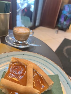 Macchiato + apricot pie  at Verso Coffice Catania in Catania