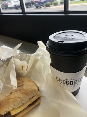 Flex breakfast Sammie and Fall Boy latte  at Gregorys Coffee in Paramus