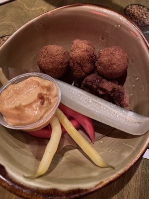 Vegan cheese balls  at Korrigane Brasserie Artisanale in Quebec
