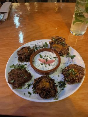 Vegetable fritters  at Korrigane Brasserie Artisanale in Quebec