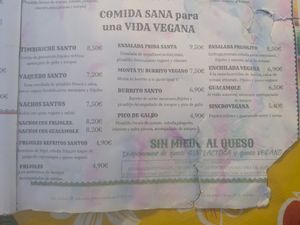 Menu vegano at El Frijolito in Sevilla