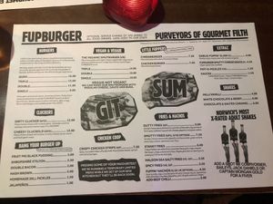 Menu  at Fupburger in Norwich