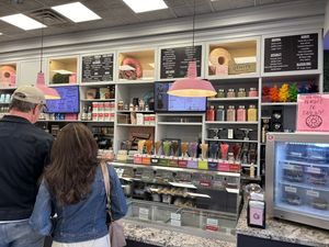 Interior, facing the ice cream counterr at Once Bitten Donuts in Red Bank