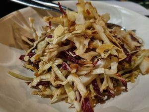 Salad, different to menu but very nice coleslaw. Went with pasta very nicely at Corella in Braddon