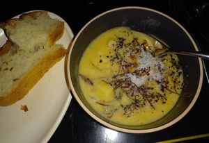 Leek and potato soup at Corella in Braddon