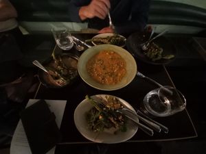 Main risotto with charred broccolini and a side salad -- all beautifully flavoured at Corella in Braddon