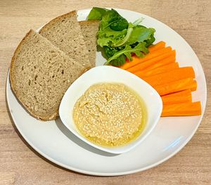 Hummus with carrots  at Skautský Institut v Rybárně in Prague