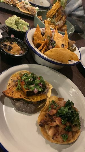 pumpkin taco, eggplant taco, taco chips with guac, corn tentacles which can be made vegan   at La Cabana in South Fremantle