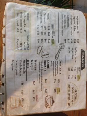 Menu at El Gecko in Mazunte