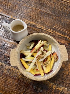 Fruit salad w an amazing wasabi pine nut mustard dressing   at Kkot Bape Pida - 꽃 밥에 피다 A Flower Blossom on the Rice in Seoul