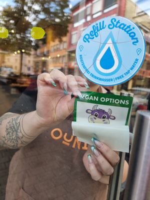 Gave a Happy Cow sticker which was promptly put up! at OUNI - Dudelange in Luxembourg City