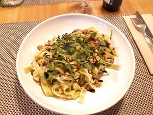 Vegetarian spinach tagliatelle with vegetarian alheira  at Terrassa in Amarante