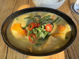 Vegan curry,  very delicious! It has a bit of spice to it, if spicy is not your thing, you might want to ask for a mild version!   at Muum Maam Barangaroo in Barangaroo