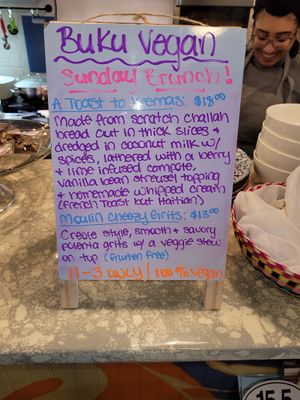 Description of brunch items at Buku Vegan - Pop Up in Winter Garden