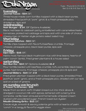 Menu 🔆 at Buku Vegan - Pop Up in Winter Garden