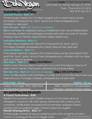 UPDATED MENU at Buku Vegan - Pop Up in Winter Garden