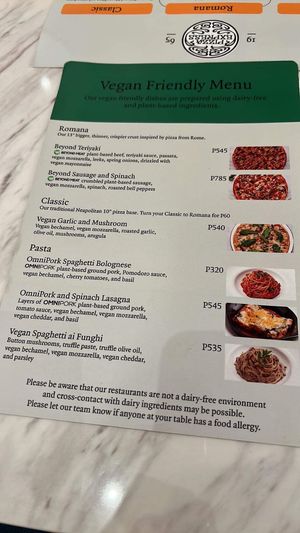 Vegan Menu  at Pizza Express in Metro Manila