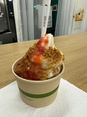  BYO: oatmilk vanilla, strawberry and caramel sauces with Biscoff cookie crumbles  at MÜ in San Juan