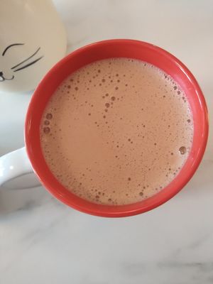 Hot chocolate with oat milk. at Saeta Húsið in Reykjavik