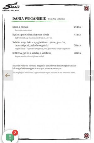 Vegan menu (November 2021) at Karczma Sabała in Zakopane