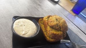 delish complementary bread and hummus !  at Alhambra in Milan