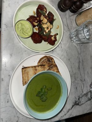 Cauli bbq wings and soup of the day  at Common Grounds - JBR in Dubai