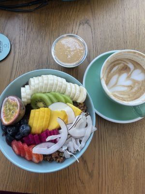 Açai bowl and coconut latte   at Common Grounds - JBR in Dubai