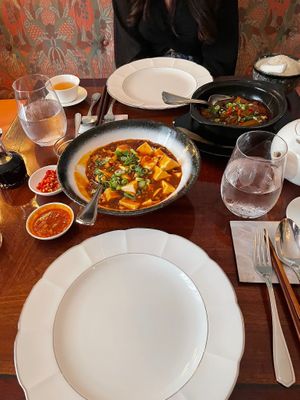 Mala tofu and clay pot aubergine  at Mimi Mei Fair in London