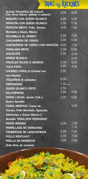 Menu (September 2022) at El Arepazo in Sevilla