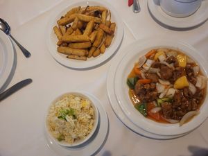 Salt and Pepper Chips, Fried Rice and Sweet and Sour Vegeterian 'Pork' at Garden Cantonese Restaurant - Maybe closed in Bangor