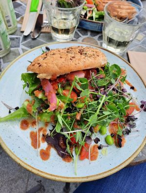 Vegan sandwich at Den Glade Gulerod in Ringkobing